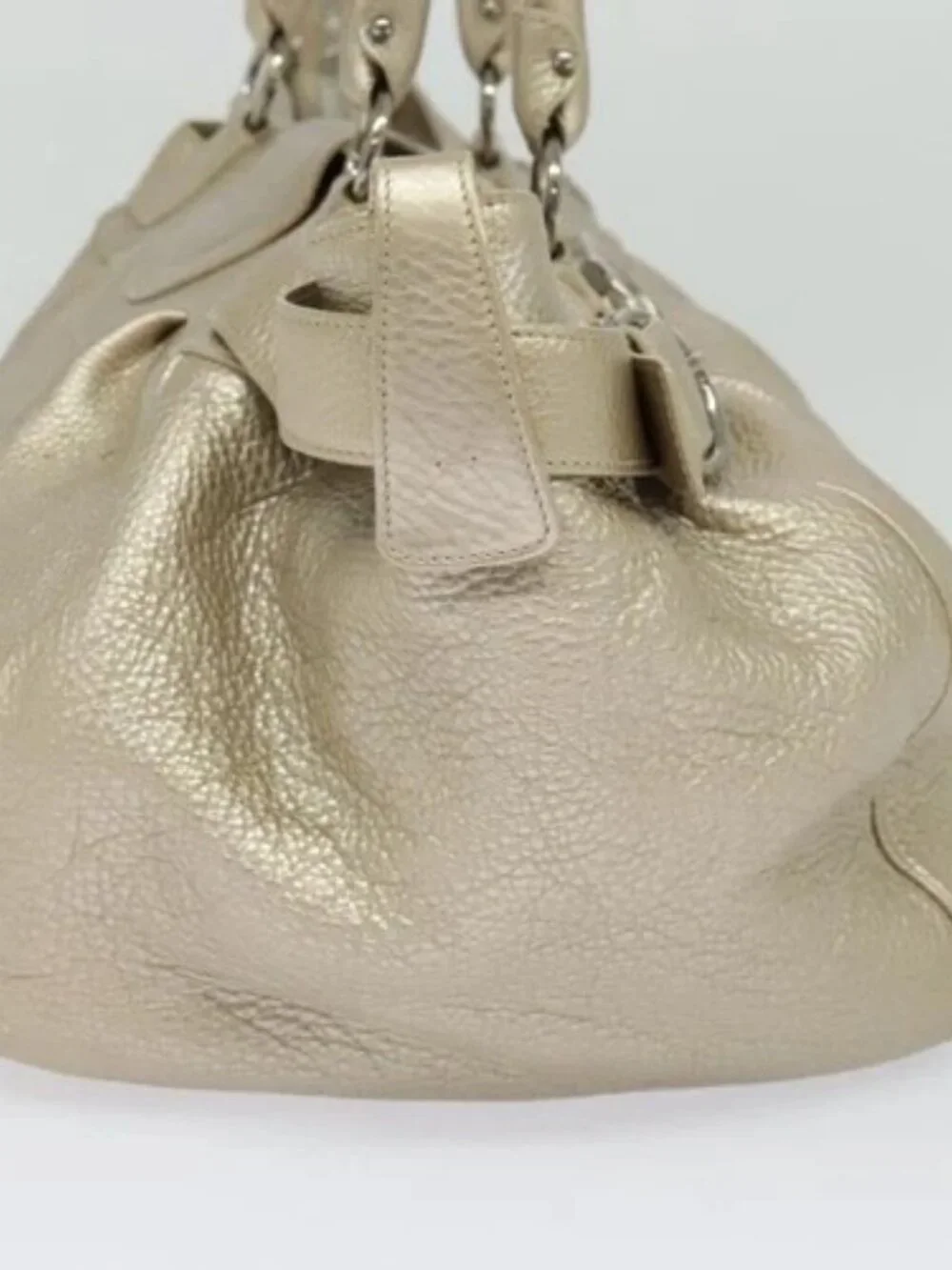 Salvatore Ferragamo Gancini Tote Bag Leather Silver Gold Auth JB034